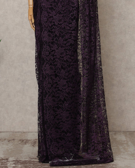 Dark Purple Premium French 2-Tone Chantilly Lace Saree Fabric – 5.5 Meters Length, 110 Cms Width, Imported from France-D25705
