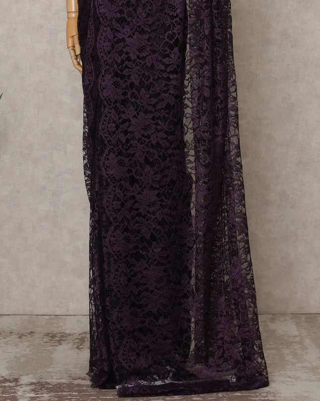 Dark Purple Premium French 2-Tone Chantilly Lace Saree Fabric – 5.5 Meters Length, 110 Cms Width, Imported from France-D25705