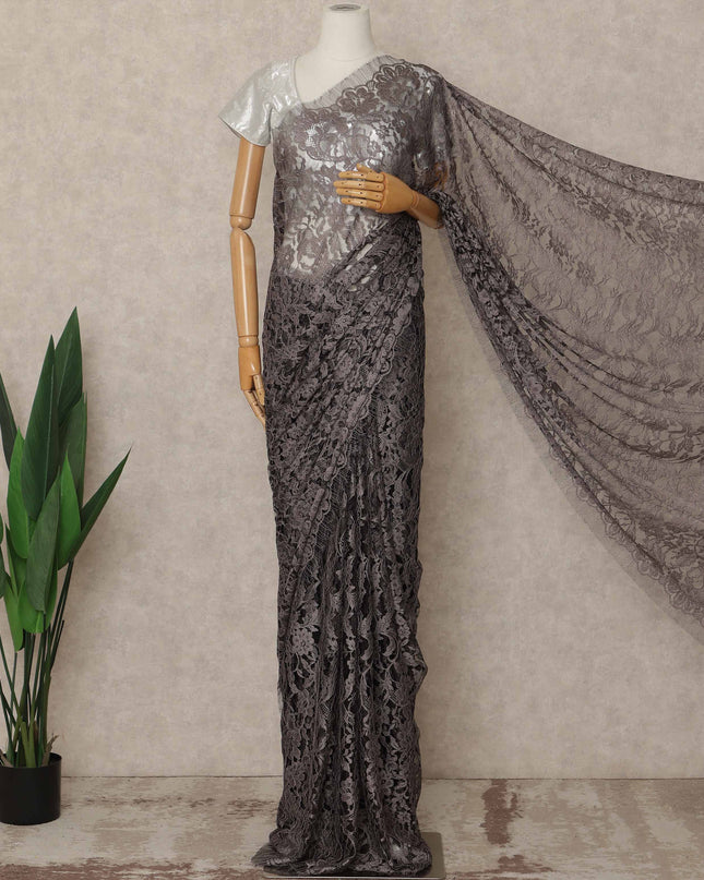 Taupe Brown Premium French 2 Tone Chantilly Saree Lace 5.5 Mtrs Length 110 Cms Width Designer Net Fabric Made In France, Blouse Not Included-D28113