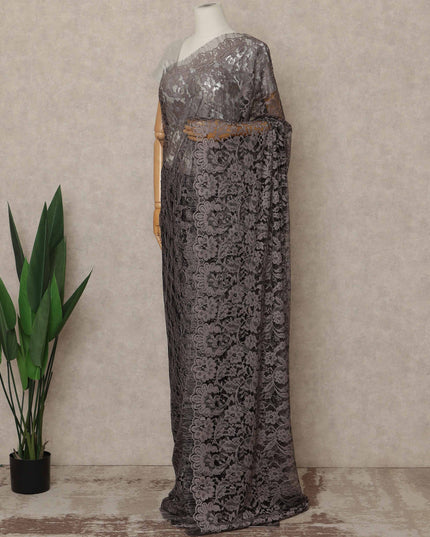 Taupe Brown Premium French 2 Tone Chantilly Saree Lace 5.5 Mtrs Length 110 Cms Width Designer Net Fabric Made In France, Blouse Not Included-D28113