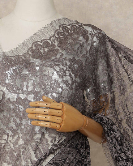Taupe Brown Premium French 2 Tone Chantilly Saree Lace 5.5 Mtrs Length 110 Cms Width Designer Net Fabric Made In France, Blouse Not Included-D28113