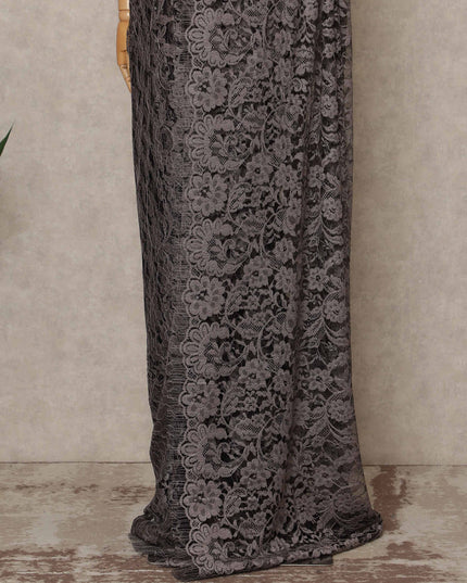 Taupe Brown Premium French 2 Tone Chantilly Saree Lace 5.5 Mtrs Length 110 Cms Width Designer Net Fabric Made In France, Blouse Not Included-D28113