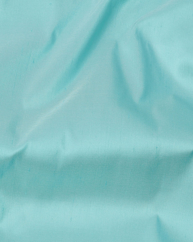 Aqua Blue Plain Pure Raw Silk Fabric, 140 Cms Width, Made in India-D25985