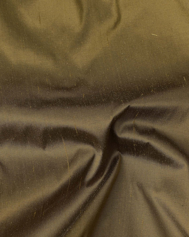 Olive Green Plain Pure Raw Silk Fabric, 140 Cms Width, Made in India-D25979