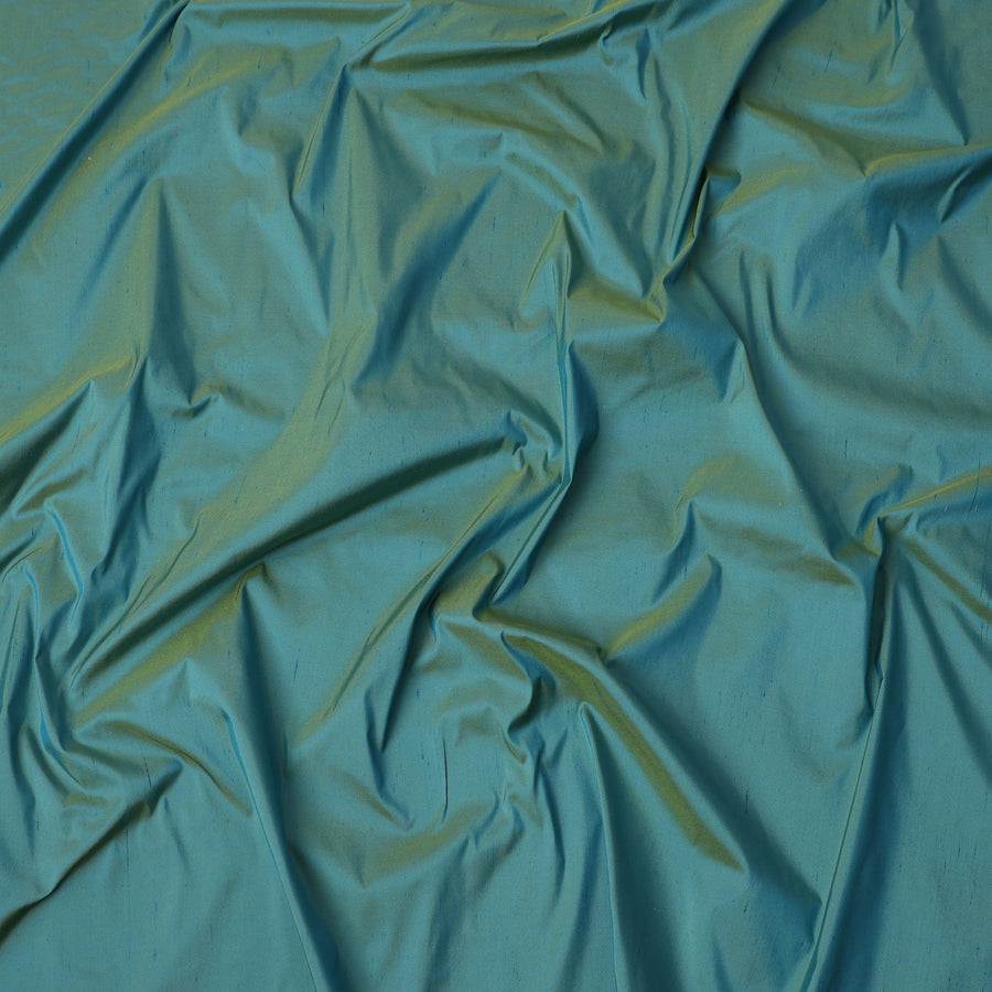 Teal Green Plain Pure Raw Silk Fabric, 140 Cms Width, Made in India-D25988
