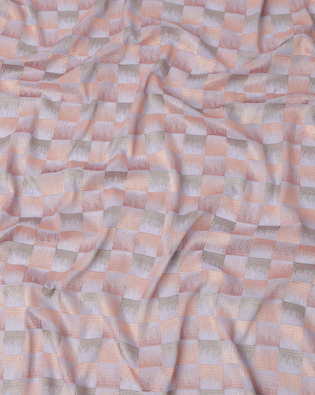 Lavender Peach Checkered Pattern Cotton Voile Embroidery Fabric, 110 Cms Width, India-D25321