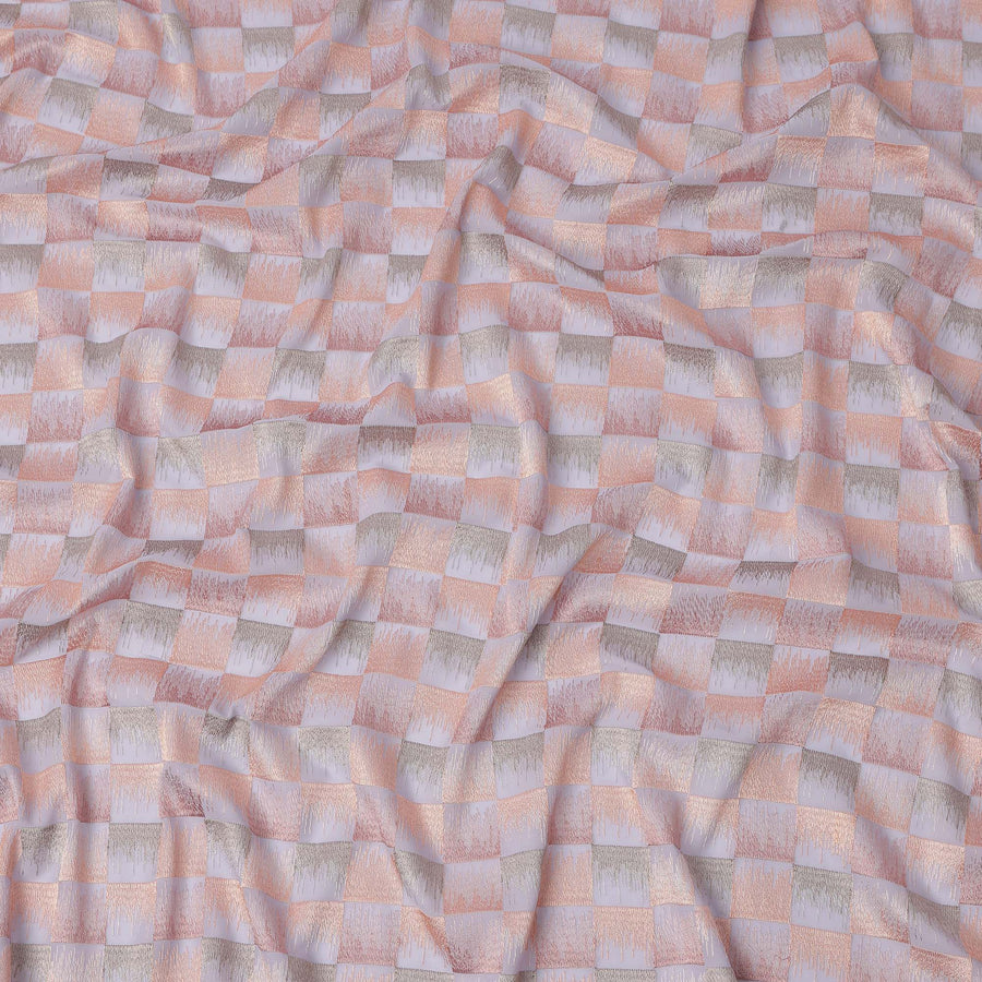 قماش تطريز من القطن الفوال بنقشة مربعات بلون الخزامى والخوخ، عرض 110 سم، الهند - D25321