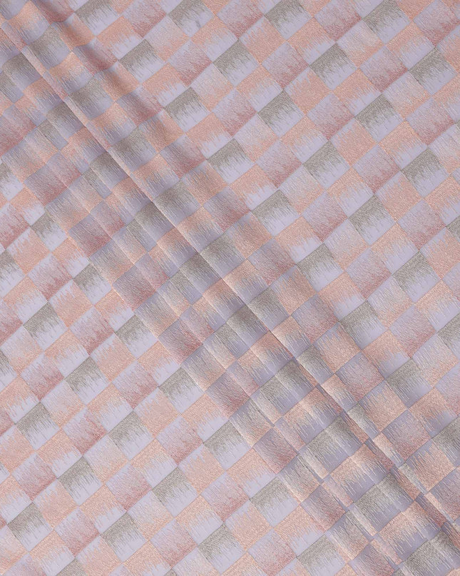 Lavender Peach Checkered Pattern Cotton Voile Embroidery Fabric, 110 Cms Width, India-D25321