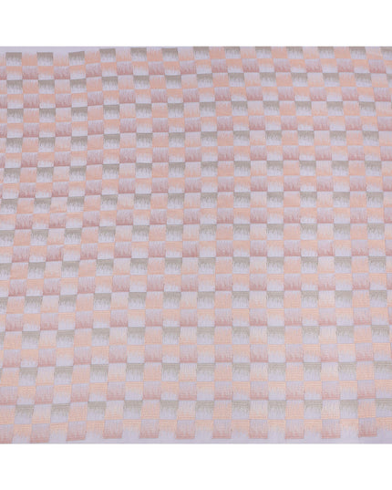 قماش تطريز من القطن الفوال بنقشة مربعات بلون الخزامى والخوخ، عرض 110 سم، الهند - D25321