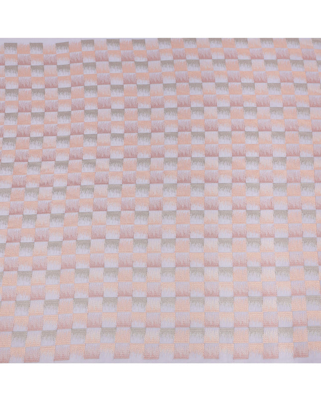 Lavender Peach Checkered Pattern Cotton Voile Embroidery Fabric, 110 Cms Width, India-D25321
