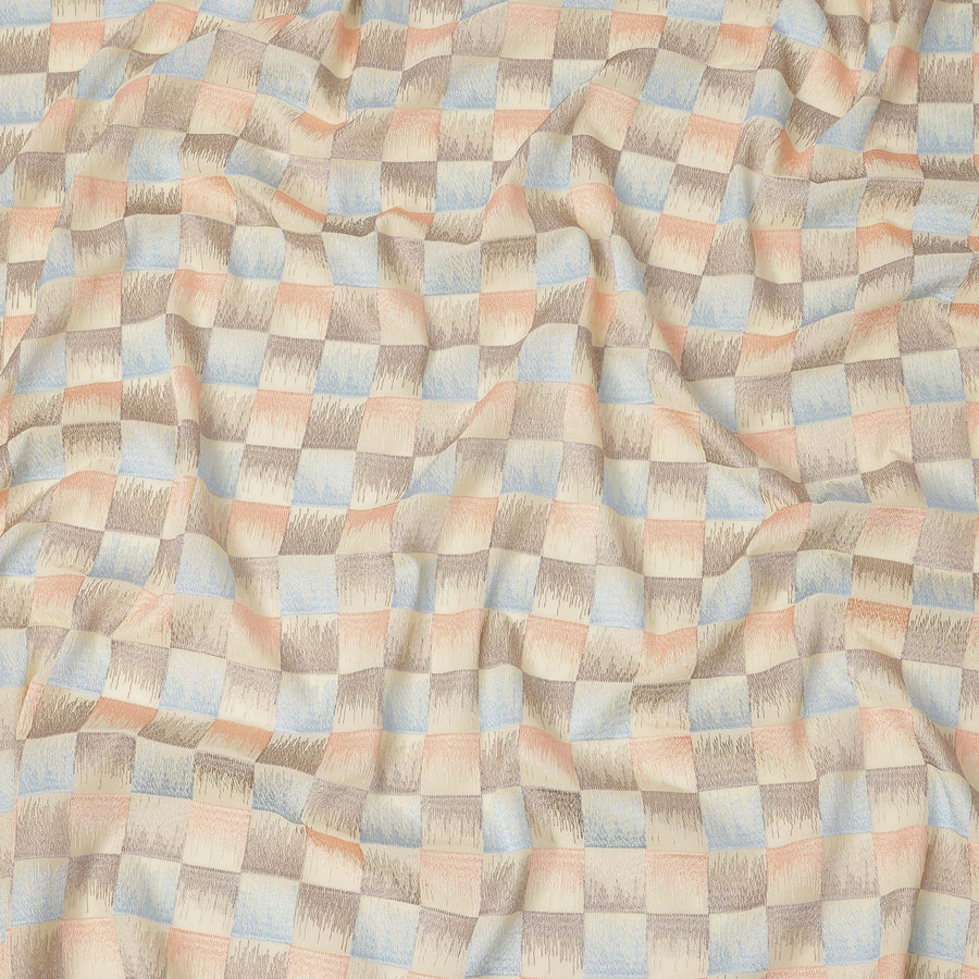 قماش تطريز من القطن الفوال بنقشة مربعات متعددة الألوان، لون بيج، عرض 110 سم، الهند - D25319