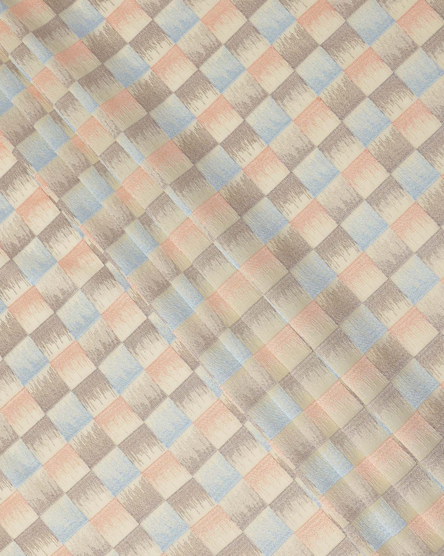 Beige Multicolor Checkered Pattern Cotton Voile Embroidery Fabric, 110 Cms Width, India-D25319