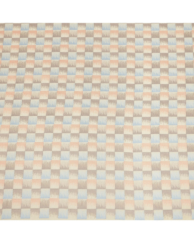 Beige Multicolor Checkered Pattern Cotton Voile Embroidery Fabric, 110 Cms Width, India-D25319