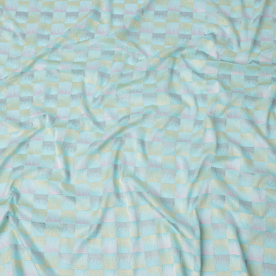 قماش تطريز من القطن الفوال بنقشة مربعات متعددة الألوان باللون الأخضر المائي، عرض 110 سم، الهند - D25320