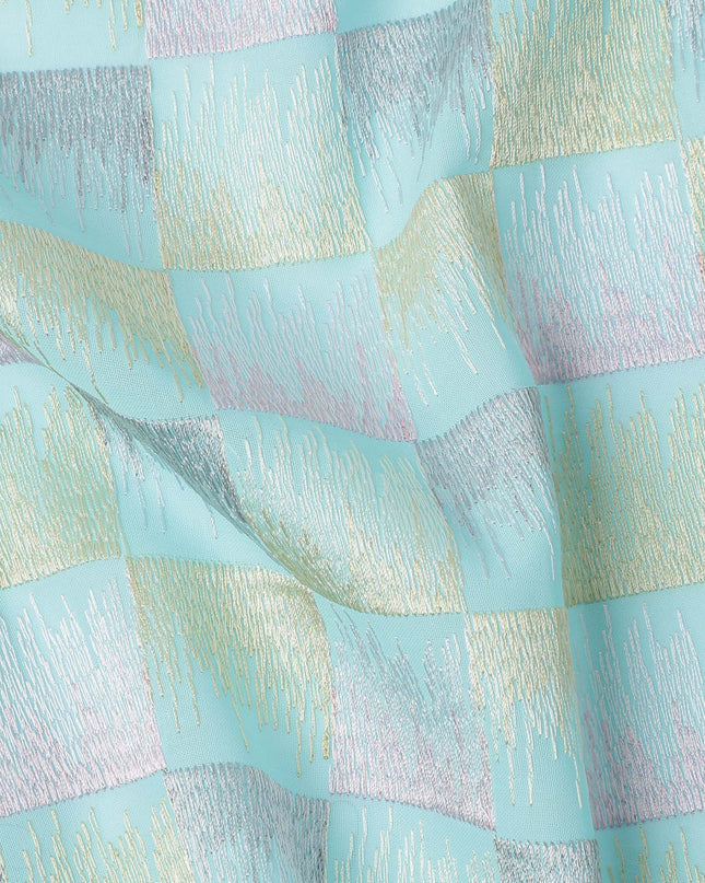 Aqua Green Multicolor Checkered Pattern Cotton Voile Embroidery Fabric, 110 Cms Width, India-D25320