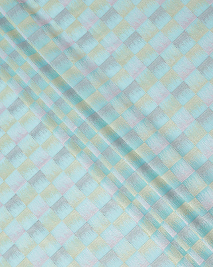 قماش تطريز من القطن الفوال بنقشة مربعات متعددة الألوان باللون الأخضر المائي، عرض 110 سم، الهند - D25320