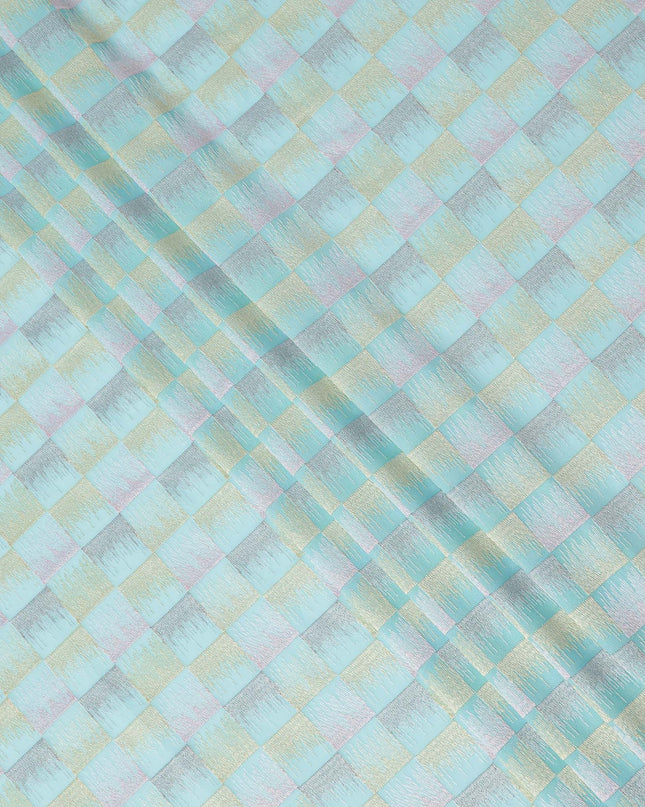 Aqua Green Multicolor Checkered Pattern Cotton Voile Embroidery Fabric, 110 Cms Width, India-D25320