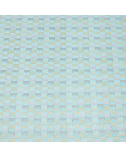 قماش تطريز من القطن الفوال بنقشة مربعات متعددة الألوان باللون الأخضر المائي، عرض 110 سم، الهند - D25320