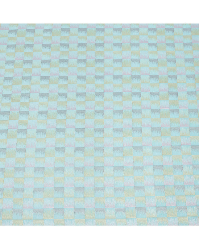 Aqua Green Multicolor Checkered Pattern Cotton Voile Embroidery Fabric, 110 Cms Width, India-D25320