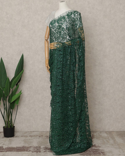 French Chantilly Lace Saree Piece - Emerald Green