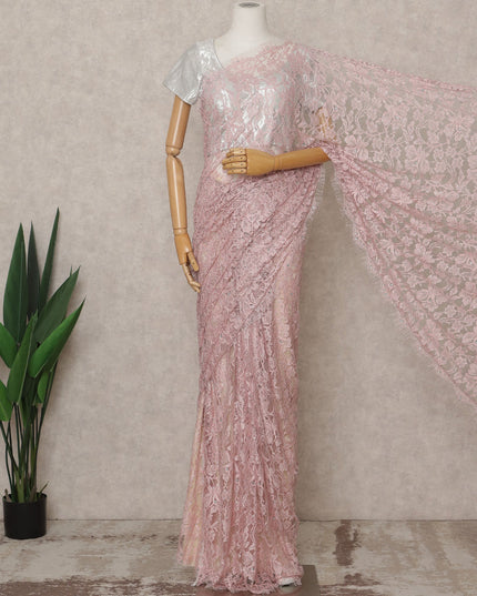 Baby Pink Premium French 2-Tone Chantilly Lace Saree with Stone Work, Width 110 Cms, 5.5 Mtrs, France-D25560