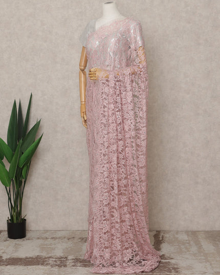 Baby Pink Premium French 2-Tone Chantilly Lace Saree with Stone Work, Width 110 Cms, 5.5 Mtrs, France-D25560