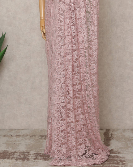 Baby Pink Premium French 2-Tone Chantilly Lace Saree with Stone Work, Width 110 Cms, 5.5 Mtrs, France-D25560
