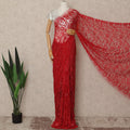 Bright Red French Chantilly Saree Lace With Stone Work Elegant Floral Net Design 5.5 Mtrs Length 110 Cms Width Premium Soft Sheer Fabric France Origin-D28897 Regal Fabrics