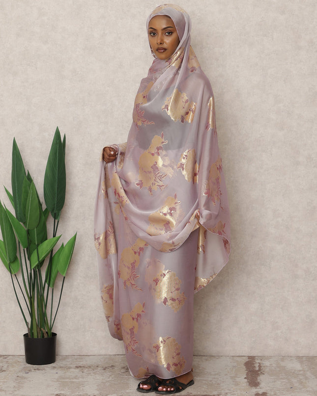 Blush Pink Floral Metallic Lurex Design Premium French Silk Chiffon Fabric, 110 Cms Width, Made in France-D25730