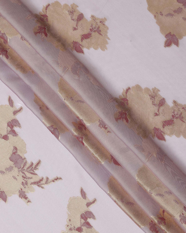 Blush Pink Floral Metallic Lurex Design Premium French Silk Chiffon Fabric, 110 Cms Width, Made in France-D25730