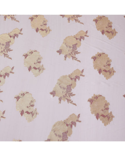 Blush Pink Floral Metallic Lurex Design Premium French Silk Chiffon Fabric, 110 Cms Width, Made in France-D25730
