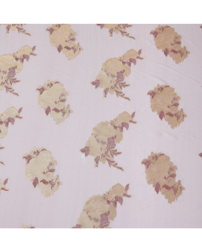 Blush Pink Floral Metallic Lurex Design Premium French Silk Chiffon Fabric, 110 Cms Width, Made in France-D25730