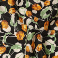 Black Floral Printed Cotton Lawn Fabric All Over Tulip Flower Vine Design Soft Dressmaking Material 4.0 Meters Length 110 Cms Width India-D27650