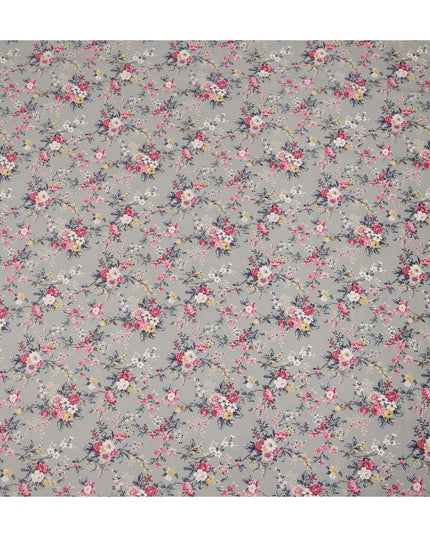 Grey Floral Printed Cotton Lawn Fabric 110 Cms Width India-D27758 - Regal Fabrics