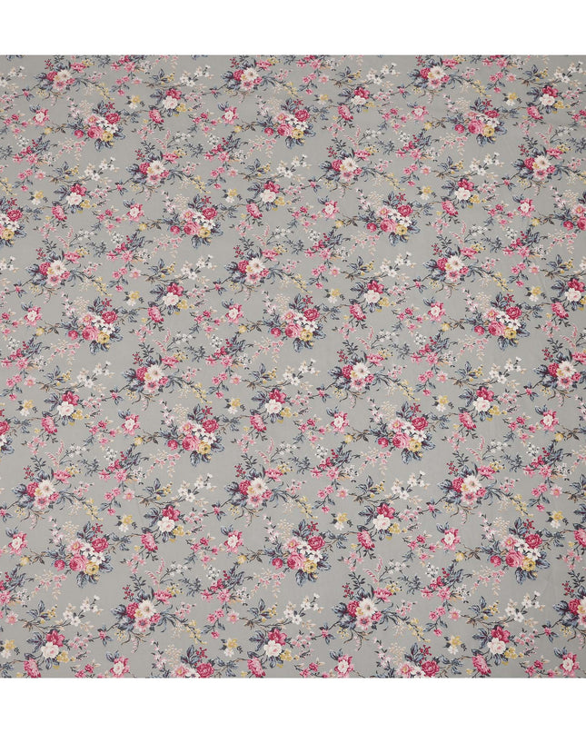 Grey Floral Printed Cotton Lawn Fabric 110 Cms Width India-D27758 - Regal Fabrics