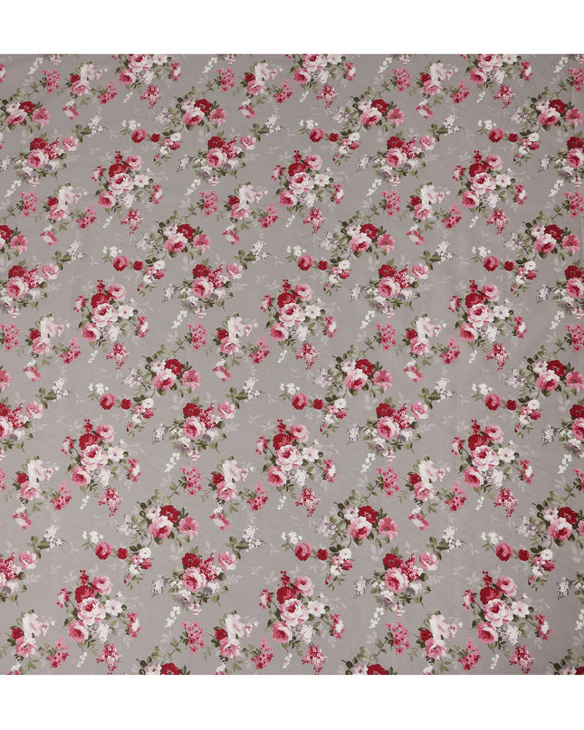 Grey Floral Printed Cotton Lawn Fabric All Over Rose Bouquet Design Soft Sewing Material 4.0 Meters Length 110 Cms Width India-D27647