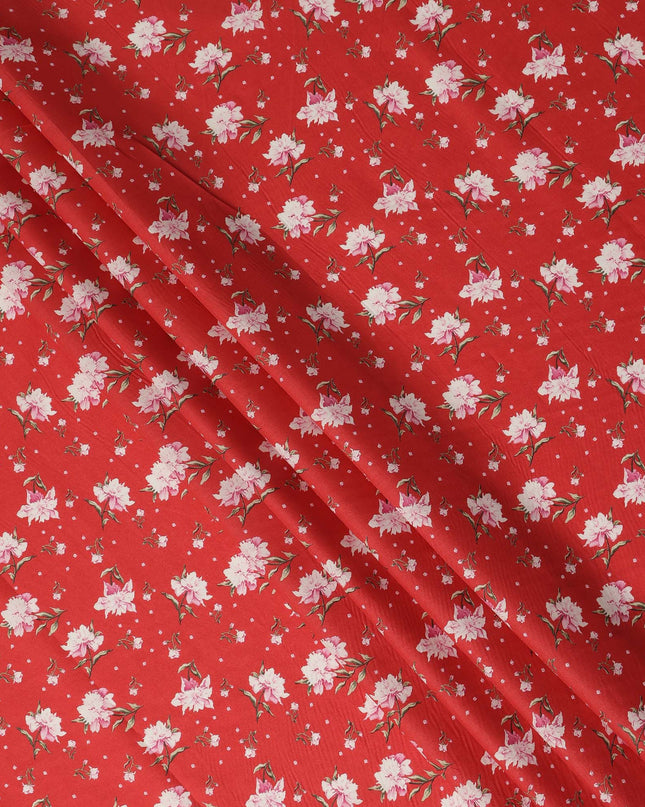 Red Floral Printed Cotton Lawn Fabric All Over Small Blossom Flower Design Soft Dressmaking Material 4.0 Meters Length 110 Cms Width India-D27653