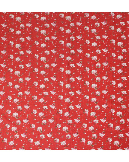 Red Floral Printed Cotton Lawn Fabric All Over Small Blossom Flower Design Soft Dressmaking Material 4.0 Meters Length 110 Cms Width India-D27653