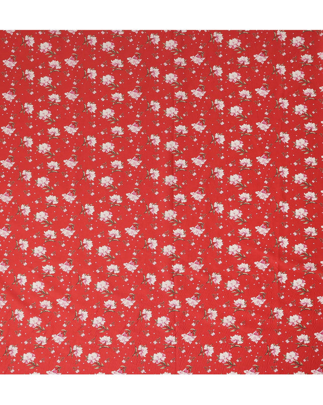 Red Floral Printed Cotton Lawn Fabric All Over Small Blossom Flower Design Soft Dressmaking Material 4.0 Meters Length 110 Cms Width India-D27653