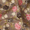 Taupe Brown Floral Printed Cotton Lawn Fabric All Over Rose Flower Design Soft Dressmaking Material 4.0 Meters Length 110 Cms Width India-D27656
