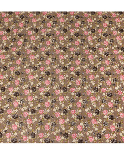 Taupe Brown Floral Printed Cotton Lawn Fabric All Over Rose Flower Design Soft Dressmaking Material 4.0 Meters Length 110 Cms Width India-D27656