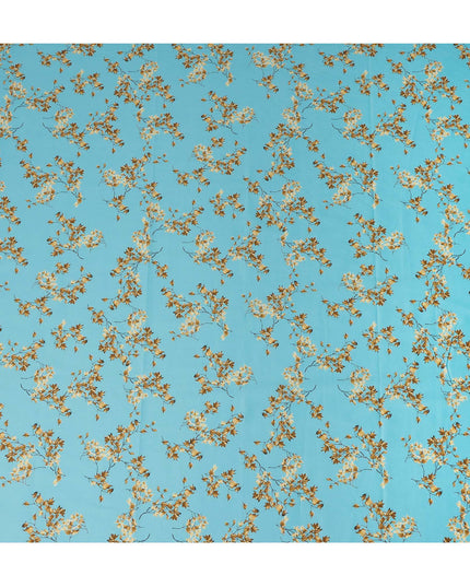 Sky Blue Leaf Printed Cotton Lawn Fabric All Over Botanical Design Soft Sewing Material 4.0 Meters Length 110 Cms Width India-D27646