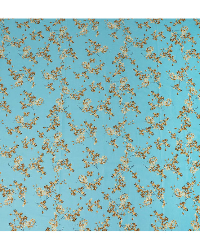 Sky Blue Leaf Printed Cotton Lawn Fabric All Over Botanical Design Soft Sewing Material 4.0 Meters Length 110 Cms Width India-D27646