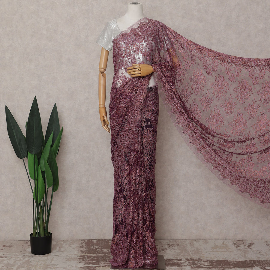 Dusty Mauve Pink Lace Saree Piece