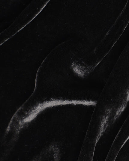Black Silk Blended Velvet Fabric, 140 Cms Width, South Korea-D24647