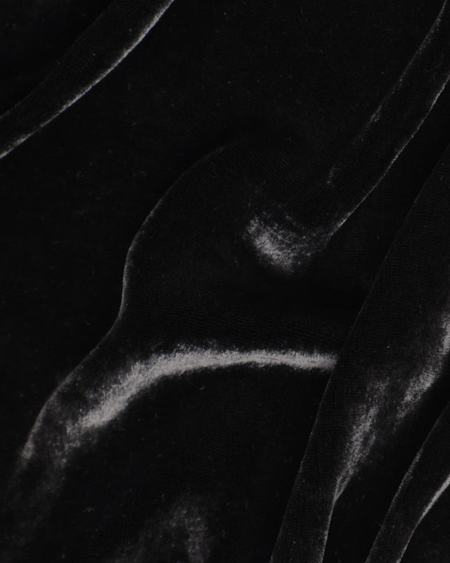 Black Silk Blended Velvet Fabric, 140 Cms Width, South Korea-D24647
