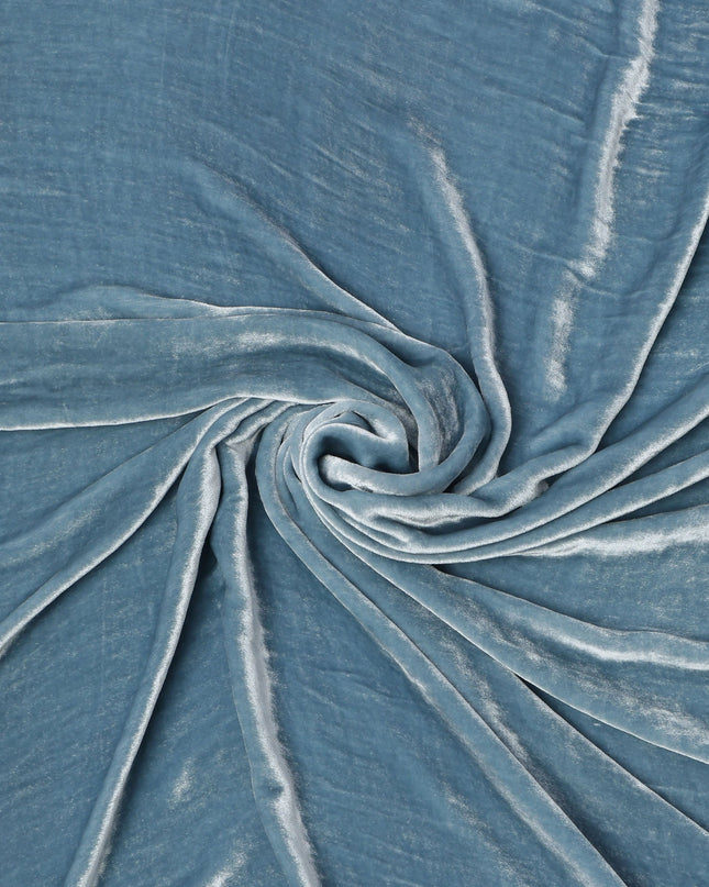 Dusty Blue Silk Blended Velvet Fabric, 140 Cms Width, South Korea-D24650