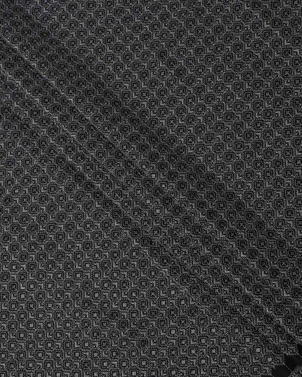 Black and White Intricate Motif Print Synthetic Cotton Fabric, 140 Cms, India-D25387