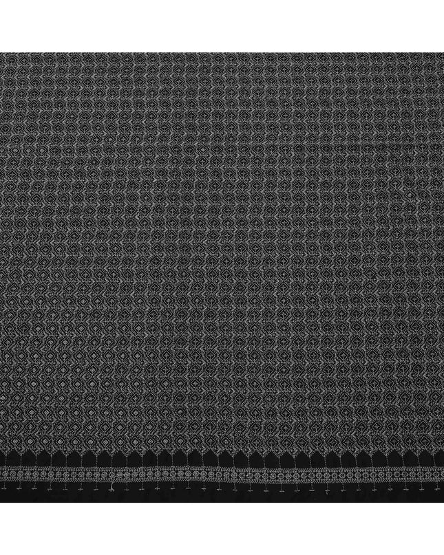 Black and White Intricate Motif Print Synthetic Cotton Fabric, 140 Cms, India-D25387