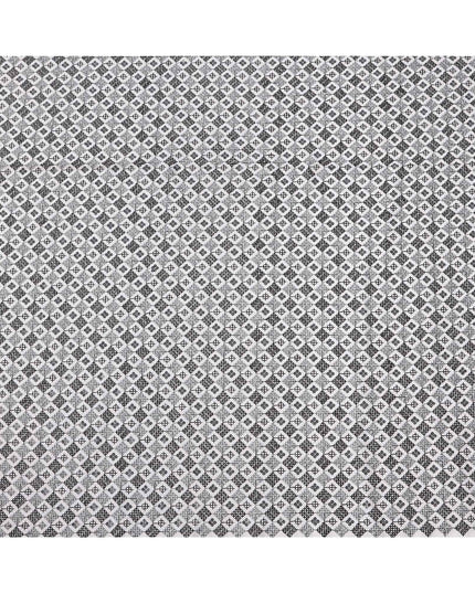 White and Black Geometric Motif Print Synthetic Cotton Fabric, 140 Cms, India-D25392